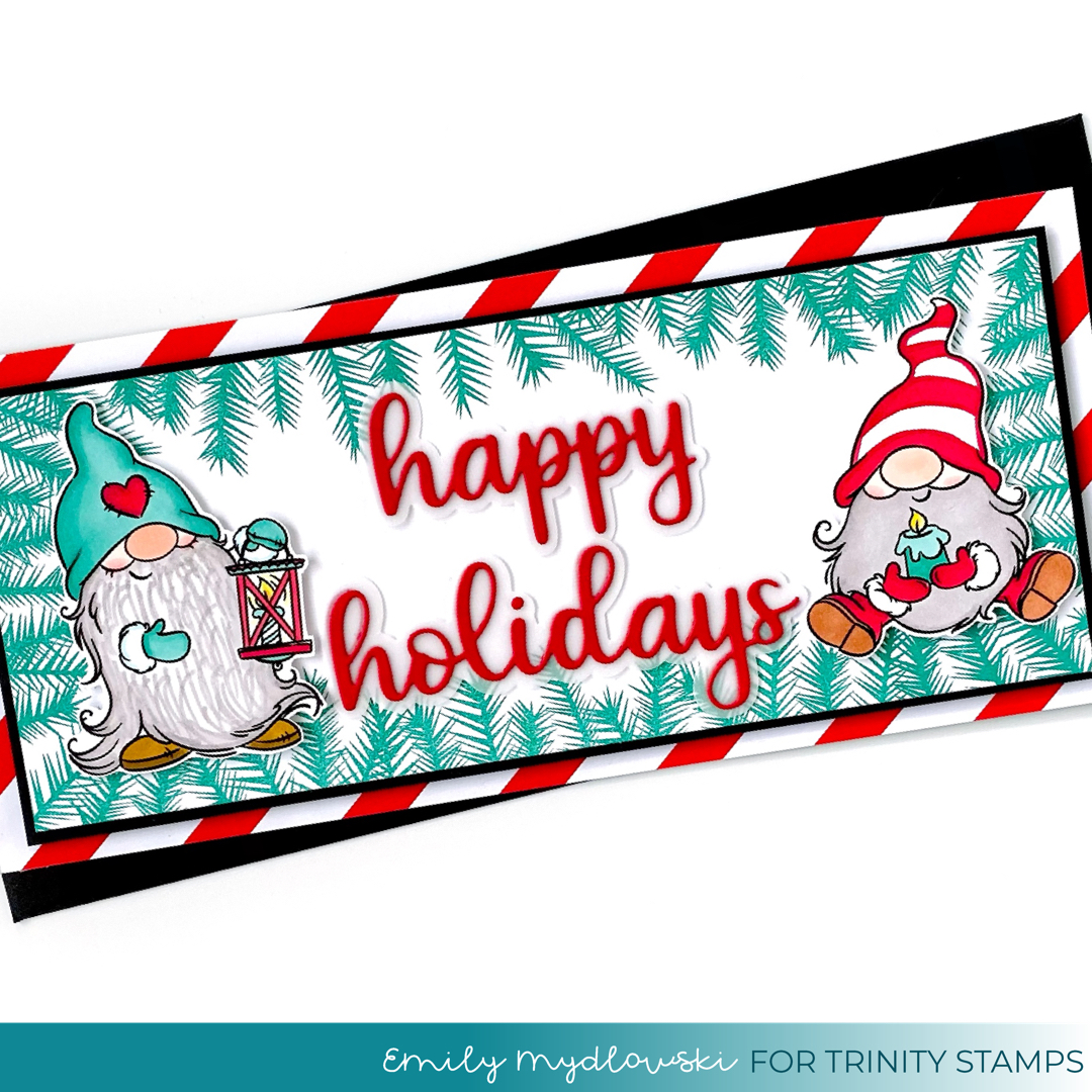 Mix It Up Monday Happy Holidays Gnome Slimline Card Trinity Stamps